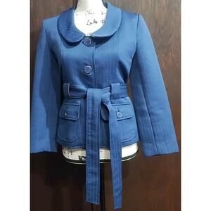 Tulle Houndstooth Peter Pan Twee Blue Purple Blazer Belted Womens Medium